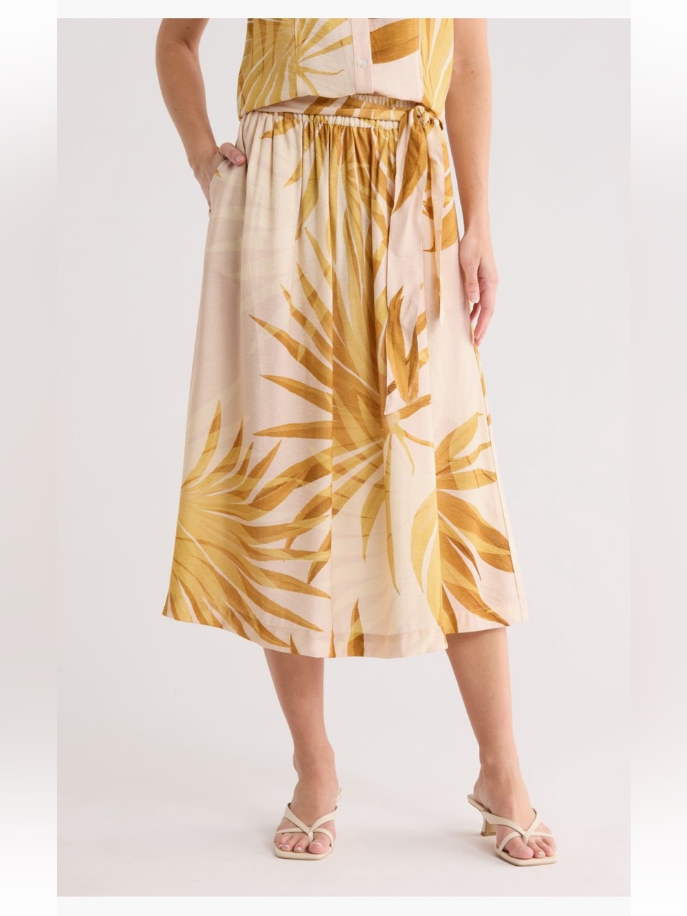 Joie Palm Print Pull On Midi Skirt Floral Size 10 NWT